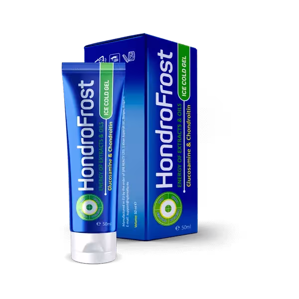 Tubo y caja de HondroFrost, gel natural para aliviar el dolor de articulaciones y músculos
